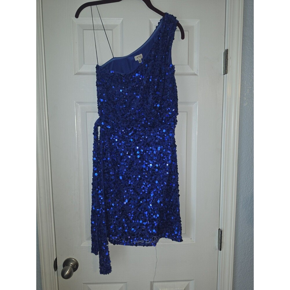 Cache Womens One Shoulder Mini Dress 4 Royal Blue Sequins Homecoming HOCO Prom